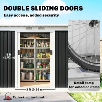 Outsunny 9x4 Outdoor Storage Shed Galvanized Steel Garden Shed with Foundation Kit, Ventilation & Doors, Dark Grey(m-5)