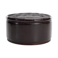 Elegant Round Storage Ottoman with Tufted Chenille and Removable Lid, Versatile Coffee Table for Living Room, 28'' L x 28" W x 16.5" H, Dark Brown(m-11)