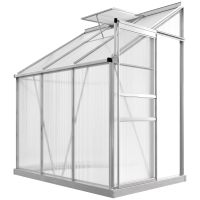 Outsunny 6' x 4' Aluminum Lean-to Greenhouse Polycarbonate Walk-in Garden Greenhouse with Adjustable Roof Vent, Rain Gutter and Sliding Door for Winter, Clear