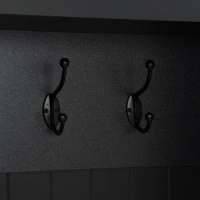 Farmhouse Hall Tree Coat Rack with 8 Retro Hooks, Shoe Bench Unit with 8 Storage Compartments, 59'' L x 15.5'' W x 76.5'' H, Black(m-11)