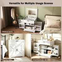 Versatile 3-in-1 Flip Top Makeup Vanity Cabinet with LED Lighted Mirror, Rustic Dressing Table for Bedroom, 26.5'' L x 19.5" W x 29.5" H, White(m-6)