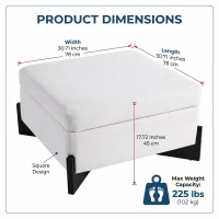 Modern Large Square Ottoman with Faux Leather and Hidden Storage, Versatile Coffee Table for Living Room, 30.5'' L x 30.5" W x 17.5" H, White(m-3)
