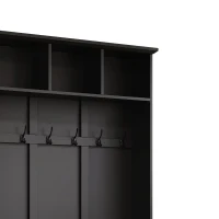 Rustic Farmhouse Hall Tree Coat Rack with Shoe Storage Bench, Heavy-Duty Storage Cabinet Unit with 6 Metal Hooks, 55'' L x 15.5'' W x 73'' H, Black(m-10)