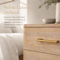 Modern Nightstand with 2 Drawers, Rounded Corners and Gold Handles, Versatile Storage Cabinet for Bedroom, 23.5'' L x 15.5" W x 22.5" H, Natural(m-4)