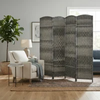 HOMCOM Folding Room Divider Screen 4 Panel 6' Tall Privacy Screen Freestanding Wood Partition for Home Office, Mixed Gray(m-2)