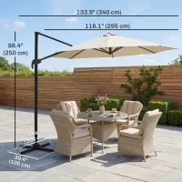 Outsunny 10ft Cantilever Patio Umbrella with 360° Rotation, Crank & Cross Base for Garden Deck Pool Backyard, Cream(m-3)