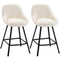 HOMCOM Bar Stools Modern Chenille 360° Swivel Barstools Counter Height Backrest Footrest Set 2, Cream White(m-11)