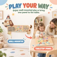 Qaba Wooden Wall Busy Board, Montessori Sensory Wall Panel Dachshund-Shaped for Playroom, Educational Toys for Toddler(m-7)