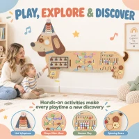 Qaba Wooden Wall Busy Board, Montessori Sensory Wall Panel Dachshund-Shaped for Playroom, Educational Toys for Toddler(m-4)