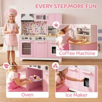 Qaba Play Kitchen, Kids Kitchen Playset with Coffee Maker, Ice Maker, Clicking Knobs, Storage, Accessories for 3-8 Years(m-5)