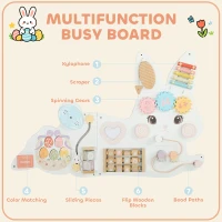 Qaba Easter Bunny Busy Board, Wooden Wall-Mounted Montessori Sensory Toys, Gift for Girls Boys for 1.5-6 Y, White(m-4)