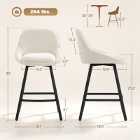 HOMCOM Bar Stools Modern Chenille 360° Swivel Barstools Counter Height Backrest Footrest Set 2, Cream White(m-3)