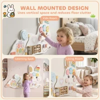Qaba Easter Bunny Busy Board, Wooden Wall-Mounted Montessori Sensory Toys, Gift for Girls Boys for 1.5-6 Y, White(m-6)