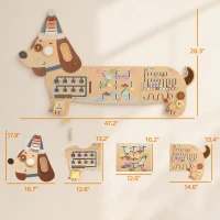 Qaba Wooden Wall Busy Board, Montessori Sensory Wall Panel Dachshund-Shaped for Playroom, Educational Toys for Toddler(m-3)