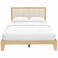 HOMCOM Full Bed Frame with Headboard Full Size Platform Bed Frame with Wooden Slats No Box Spring Needed Easy Assembly Oak(m-1)
