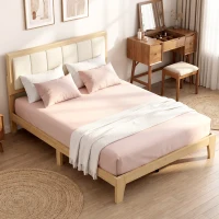 HOMCOM Full Bed Frame with Headboard Full Size Platform Bed Frame with Wooden Slats No Box Spring Needed Easy Assembly Oak(m-2)