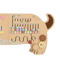 Qaba Wooden Wall Busy Board, Montessori Sensory Wall Panel Dachshund-Shaped for Playroom, Educational Toys for Toddler(m-12)
