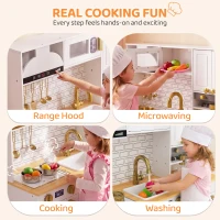 Qaba Play Kitchen, Kids Kitchen Playset with Coffee Maker, Ice Maker, Clicking Knobs, Storage, Accessories for 3-8 Years(m-4)