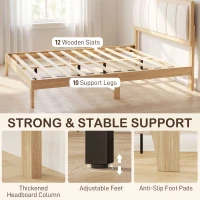HOMCOM Full Bed Frame with Headboard Full Size Platform Bed Frame with Wooden Slats No Box Spring Needed Easy Assembly Oak(m-6)