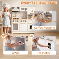 Qaba Play Kitchen, Kids Kitchen Playset with Coffee Maker, Ice Maker, Clicking Knobs, Storage, Accessories for 3-8 Years(m-5)
