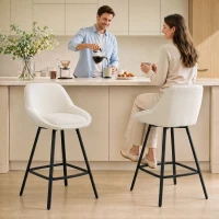 HOMCOM Bar Stools Modern Chenille 360° Swivel Barstools Counter Height Backrest Footrest Set 2, Cream White(m-10)
