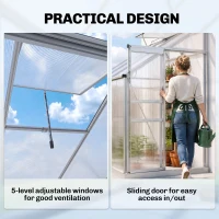 Outsunny 6' x 4' Aluminum Lean-to Greenhouse Polycarbonate Walk-in Garden Greenhouse with Adjustable Roof Vent, Rain Gutter and Sliding Door for Winter, Clear(m-5)