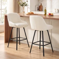 HOMCOM Bar Stools Modern Chenille 360° Swivel Barstools Counter Height Backrest Footrest Set 2, Cream White(m-9)