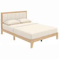 HOMCOM Full Bed Frame with Headboard Full Size Platform Bed Frame with Wooden Slats No Box Spring Needed Easy Assembly Oak(m-10)