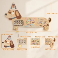 Qaba Wooden Wall Busy Board, Montessori Sensory Wall Panel Dachshund-Shaped for Playroom, Educational Toys for Toddler(m-3)