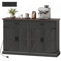 HOMCOM 55" Buffet Cabinet, Farmhouse Sideboard with 1.2" Thick Top, 4 Barn Doors, 2 Drawers and 2 Adjustable Shelves, Black(m-2)