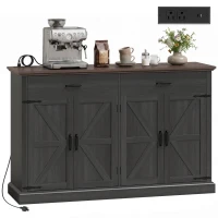 HOMCOM 55" Buffet Cabinet, Farmhouse Sideboard with 1.2" Thick Top, 4 Barn Doors, 2 Drawers and 2 Adjustable Shelves, Black(m-13)