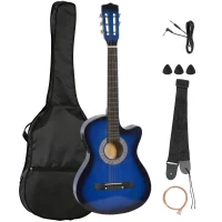 Soozier 38 Inch Full Size Classical Acoustic Electric Guitar Premium Gloss Finish with Strings, Picks, Shoulder Strap and Case Bag, Blue(m-2)