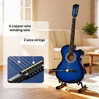 Soozier 38 Inch Full Size Classical Acoustic Electric Guitar Premium Gloss Finish with Strings, Picks, Shoulder Strap and Case Bag, Blue(m-4)