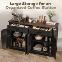 HOMCOM 55" Buffet Cabinet, Farmhouse Sideboard with 1.2" Thick Top, 4 Barn Doors, 2 Drawers and 2 Adjustable Shelves, Black(m-5)