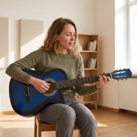 Soozier 38 Inch Full Size Classical Acoustic Electric Guitar Premium Gloss Finish with Strings, Picks, Shoulder Strap and Case Bag, Blue(m-8)