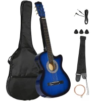 Soozier 38 Inch Full Size Classical Acoustic Electric Guitar Premium Gloss Finish with Strings, Picks, Shoulder Strap and Case Bag, Blue(m-10)