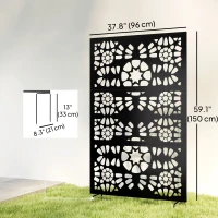 Outsunny Metal Outdoor Privacy Screen, 72" x 38" Freestanding Outdoor Divider, Black(m-3)