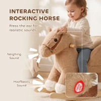 Qaba Rocking Horse with Seat Belt, Plush Ride-On Rocker with Realistic Sound for Toddlers Ages 18-36 Months, Brown(m-4)