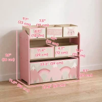 Qaba Toy Organizer with 6 Storage Bins, 25" x 12" x 26", Pink(m-3)
