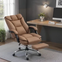 HOMCOM Executive Office Chair, Pet-Friendly Leather Ergonomic Desk Chair with Footrest, Swivel Recliner, Brown(m-1)