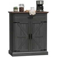 HOMCOM 30" Buffet Cabinet, Farmhouse Sideboard with 1.2" Thick Top, 2 Barn Doors, Drawer and Adjustable Shelf, Black(m-13)