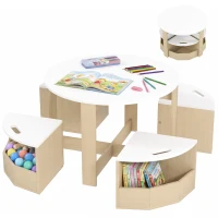 Qaba 5 Piece Kids Table and Chair Set with Storage for Kids Room, White(m-9)