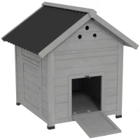 PawHut Duck Coop, Wooden Duck House with Openable Roof & Double Doors, Light Gray(m-13)