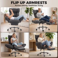HOMCOM Criss Cross Office Chair with Flip-Up Armrests, Reclining Desk Chair with Wide Seat, Footrest, Wheels, Dark Gray(m-4)