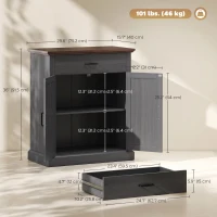 HOMCOM 30" Buffet Cabinet, Farmhouse Sideboard with 1.2" Thick Top, 2 Barn Doors, Drawer and Adjustable Shelf, Black(m-3)