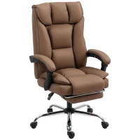 HOMCOM Executive Office Chair, Pet-Friendly Leather Ergonomic Desk Chair with Footrest, Swivel Recliner, Brown(m-2)