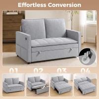 HOMCOM 51" Sofa Bed, Holland Velvet Loveseat Pull Out Sleeper Sofa with USB Ports, Adjustable Backrest, Side Pockets Grey(m-4)