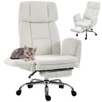 HOMCOM Big and Tall Office Chair with Flip Armrests for Cross Legged Sitting, 400 lbs Heavy Duty Computer Desk Chair, Cream(m-13)