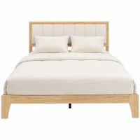 HOMCOM Full Bed Frame with Headboard Queen Size Platform Bed Frame with Wooden Slats No Box Spring Needed Easy Assembly Oak(m-1)