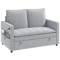 HOMCOM 51" Sofa Bed, Holland Velvet Loveseat Pull Out Sleeper Sofa with USB Ports, Adjustable Backrest, Side Pockets Grey(m-2)